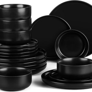 Midnight Black Matte 16-Piece Dinnerware Set
