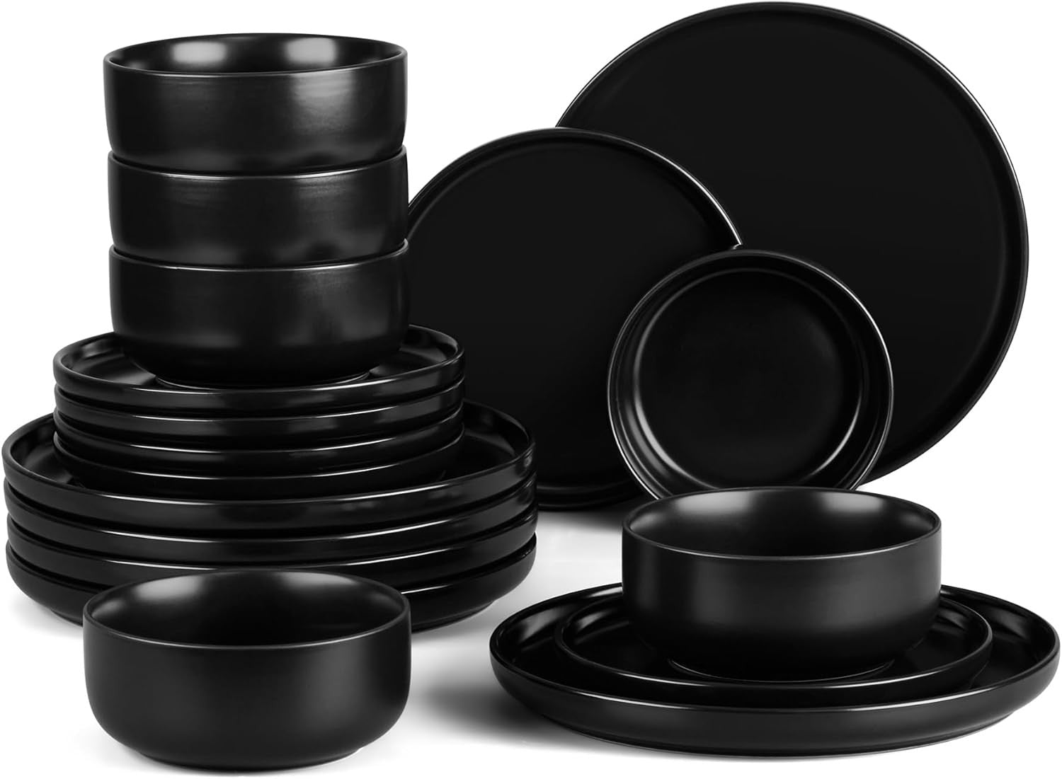 Midnight Black Matte 16-Piece Dinnerware Set