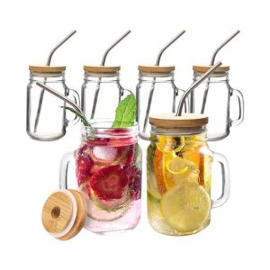 Homestead Mason Jar Mugs with Lids & Straws, Set of 4