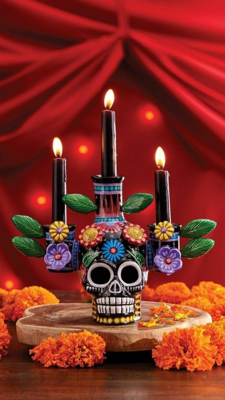 Día de los Muertos Taper Candles — 4 Pack
