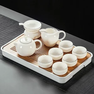 Kyoto 14-Piece Porcelain Tea Set with Bamboo Tray