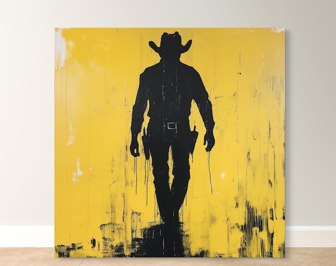 Black Cowboy Western Canvas Wall Art